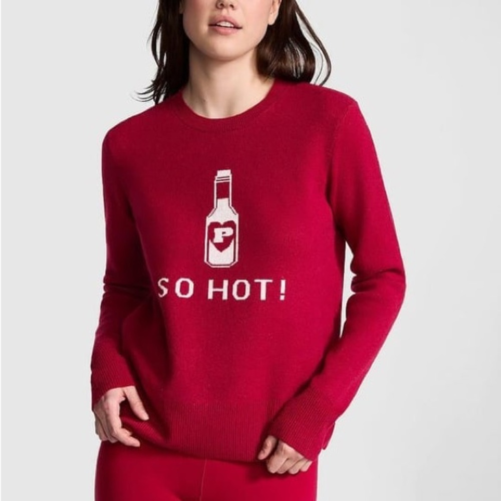 PINK Victoria's Secret Red 'So Hot!' Graphic Crewneck Sweater
